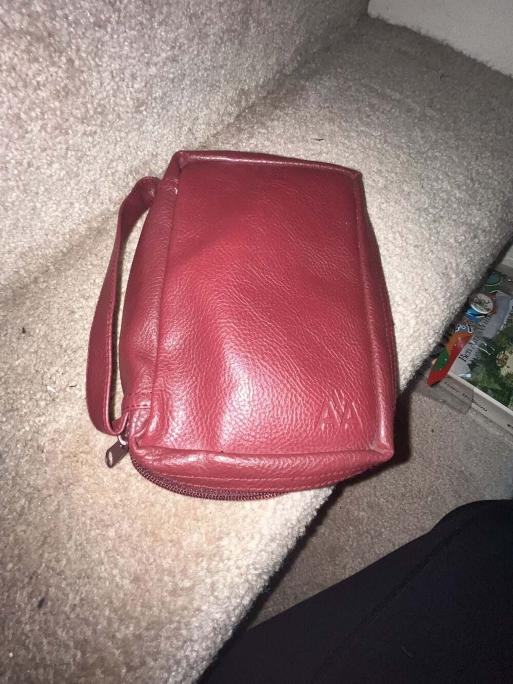 AA Leather Bible Cover Case Burgundy Zippered Organizer